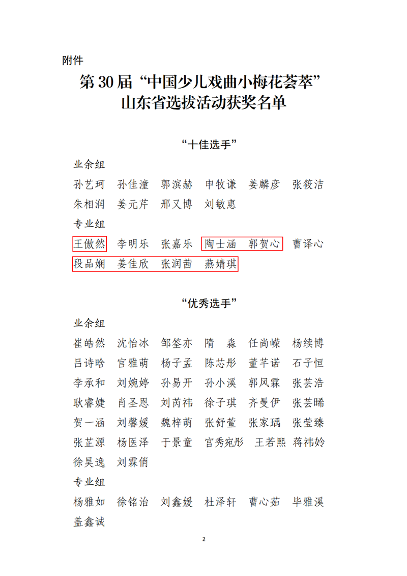 关于公布第30届&ldquo;中国少儿戏曲小梅花荟萃&rdquo;山东省选拔活动获奖名单的通知_02